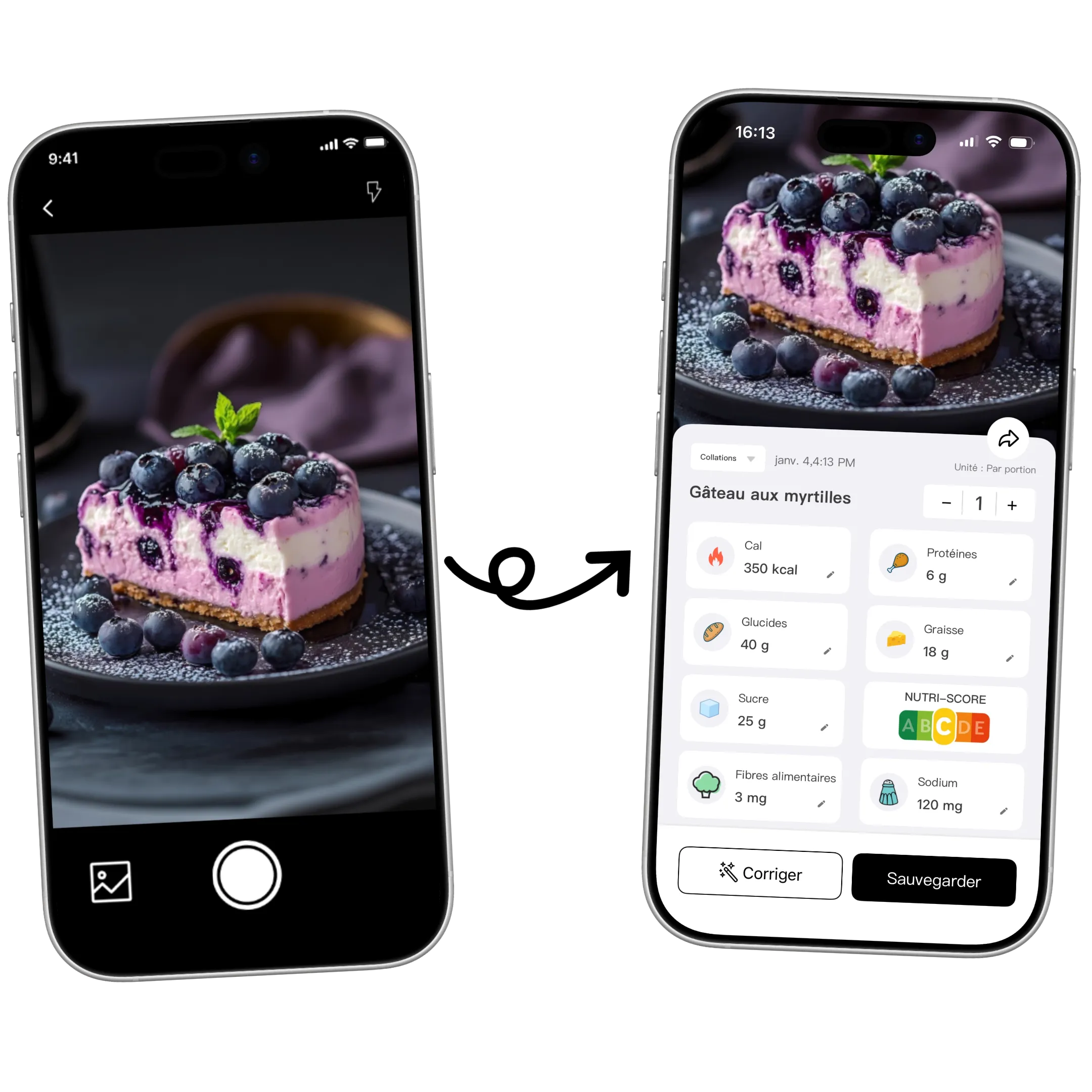 Interface de l'application compteur de calories photo