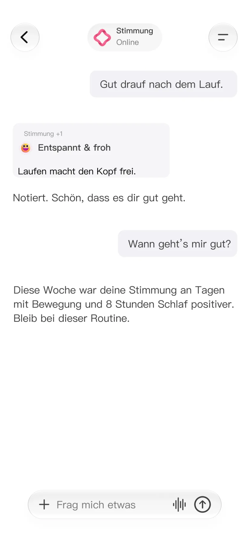 CalMind-Chat über Stimmung, Schlaf und Bewegung