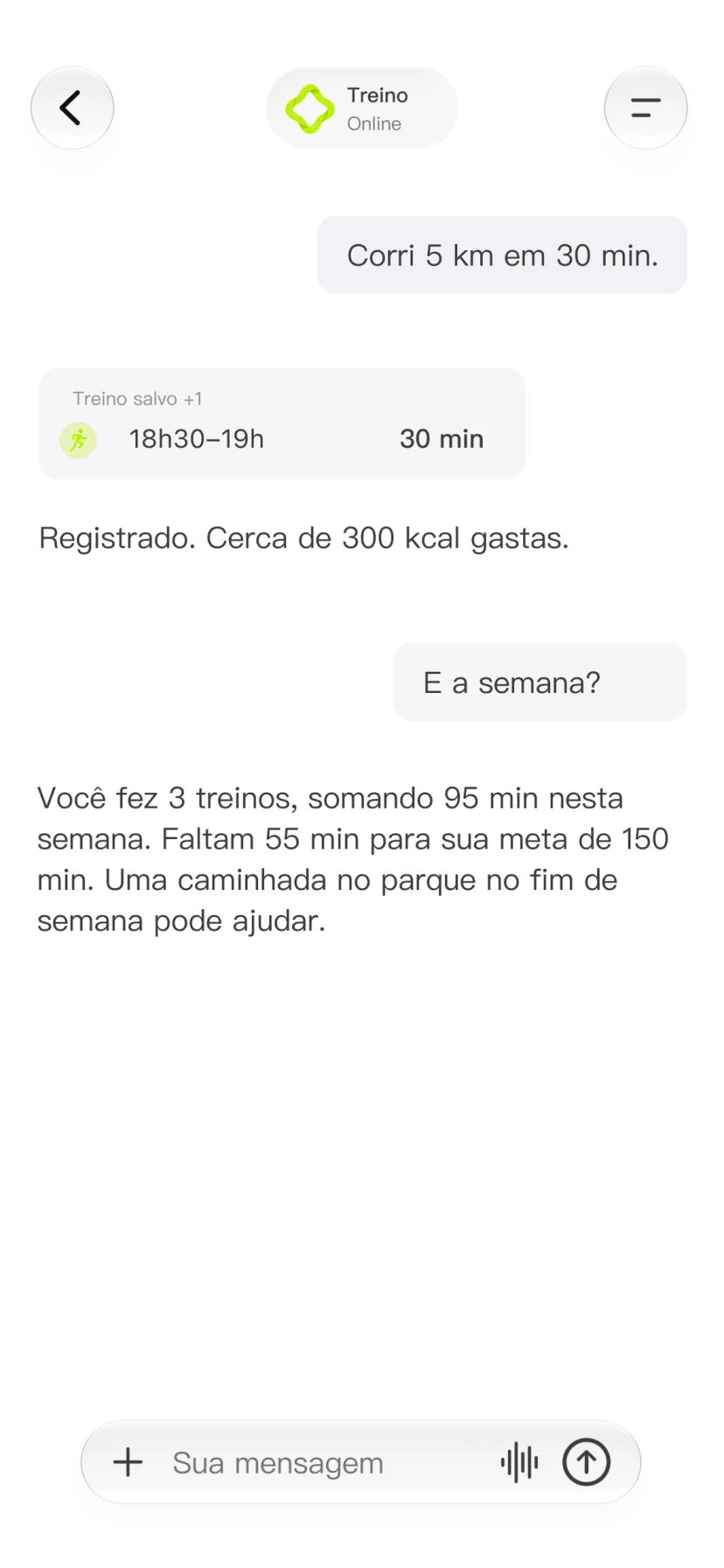 Conversa no CalMind com uma atividade física e o resumo da semana