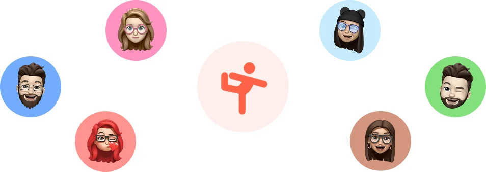 Friends' avatars around the CalMind logo