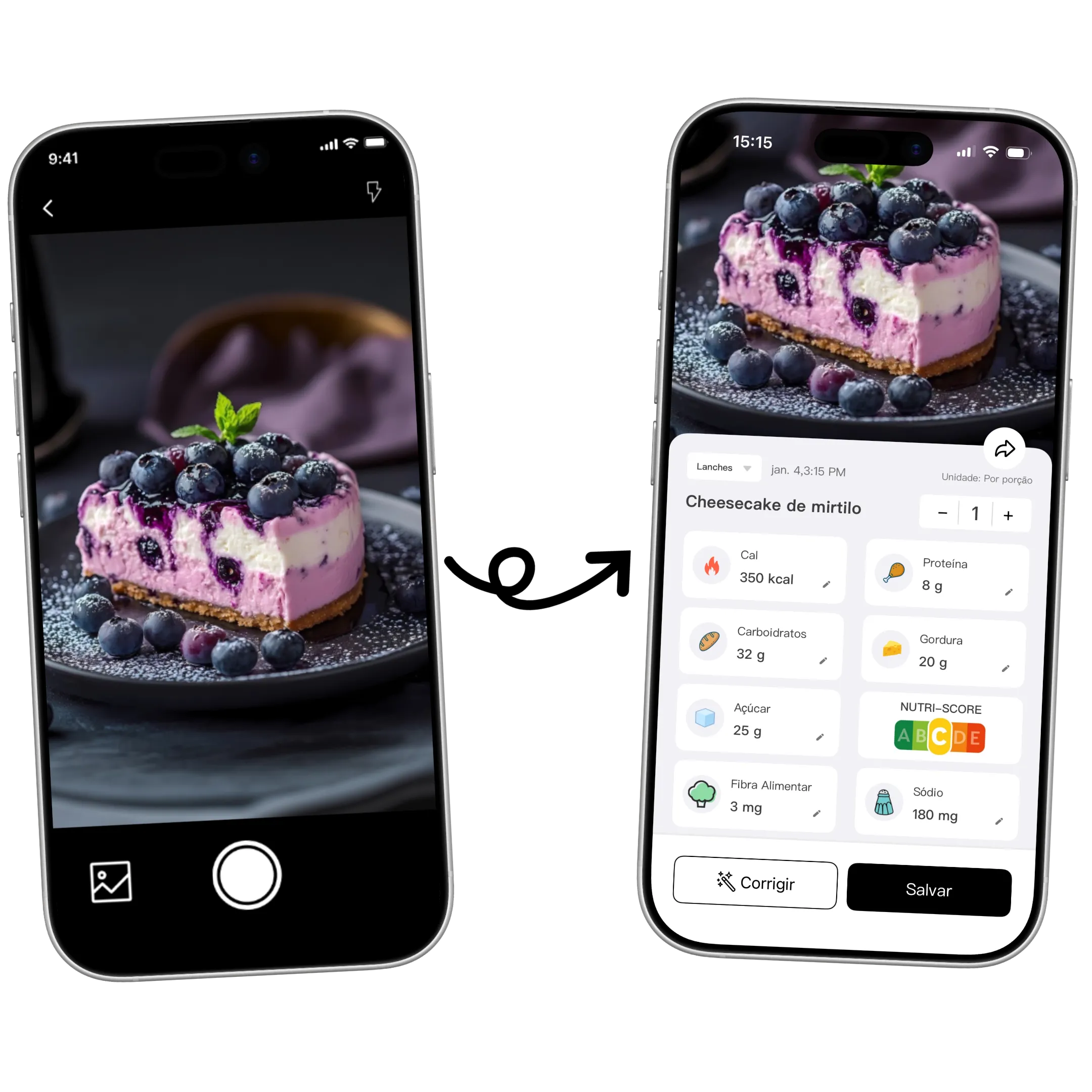 Interface do App Contador de Calorias por Foto